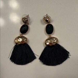 Elegant Gold and Green Tassel Earrings